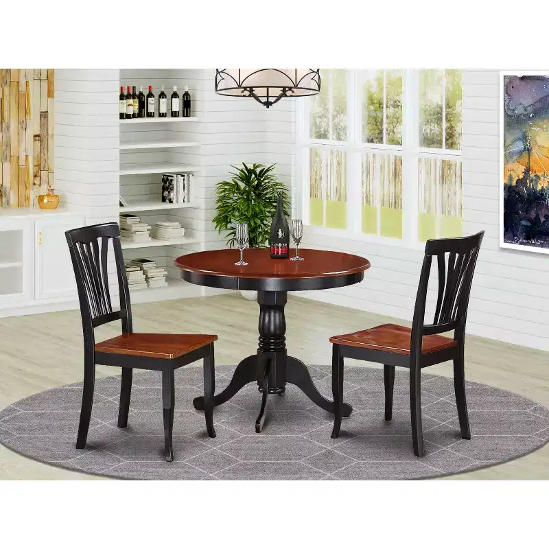 HomeStock Belmont Kitchen Dining Set-Small Kitchen Table And 2 Kitchen Chairs, Black & Cherry