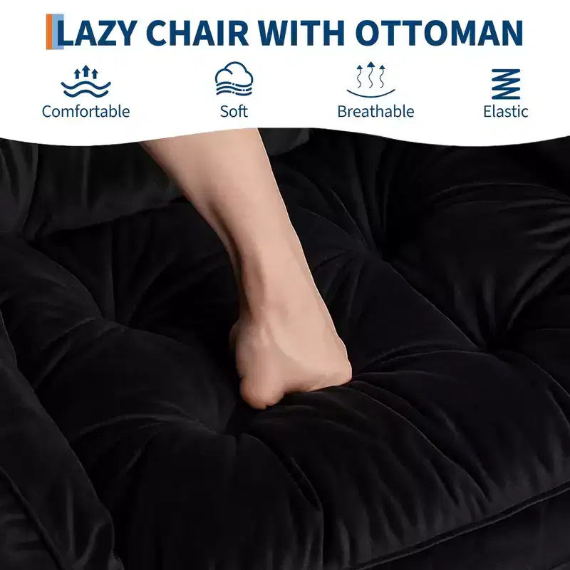 Lazy Chair with Ottoman, Modern Lounge Accent Chair,Leisure Sofa Armchair with Footrest,Reading Armchair with Side Pocket for Living Room