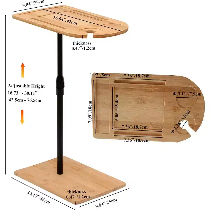 C-Shaped Sofa Tray Table for Sofa, 360 Rotatable and Height-Adjustable Side Table for Bed, TV Tray Table