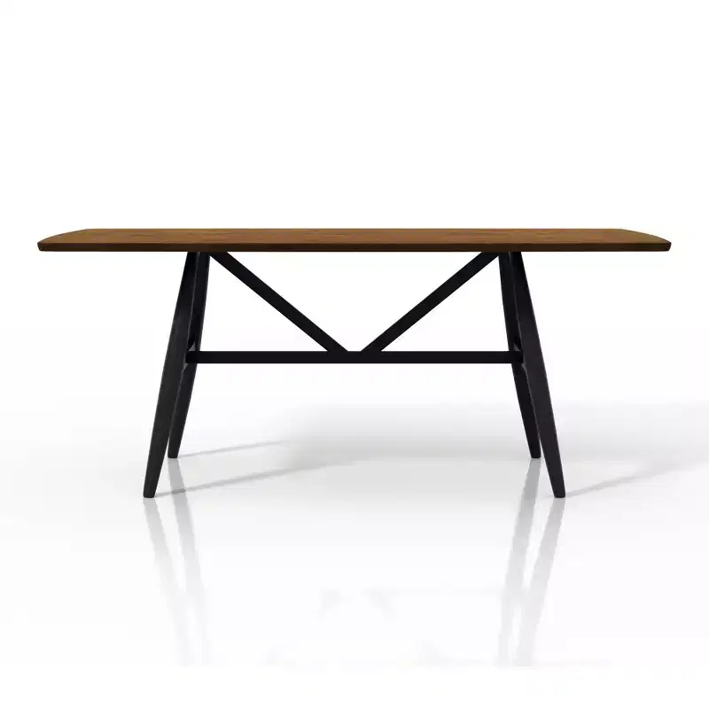 7pc Bernst Mid-Century Modern Dining Table Set Antique Oak/Black/Gray - miBasics: Rubberwood, Upholstered Chairs, Trestle Base
