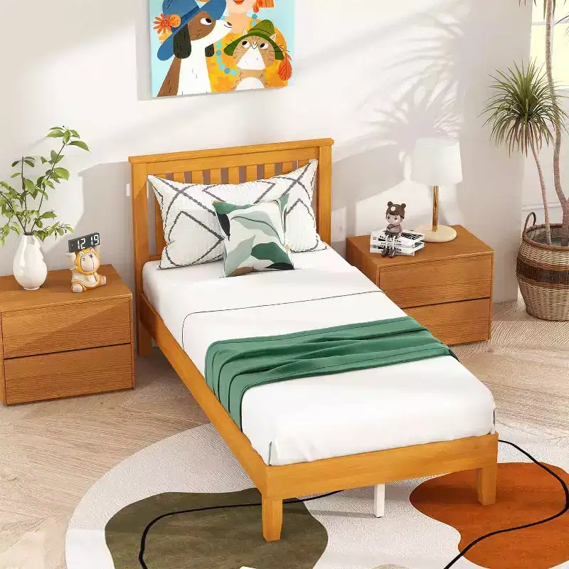 Solid Wood Platform Bed Frame with Headboard, 14-Slat Support, No Box Spring Needed, Twin/Full/Queen/King