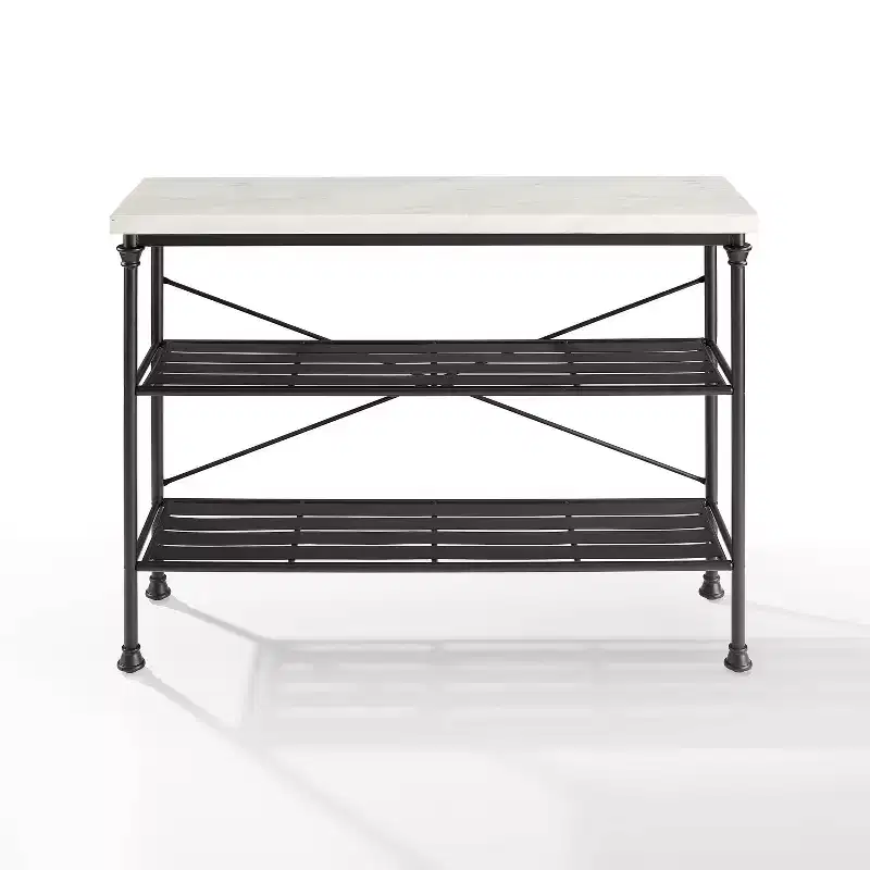 Console Table Matte Black, French Industrial Style with Open Shelves