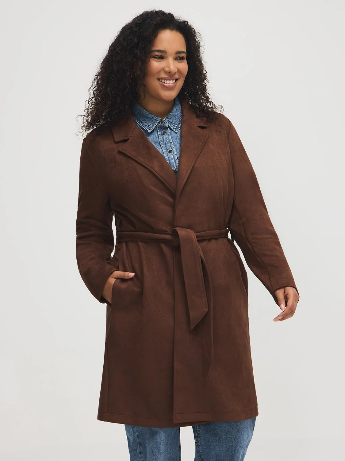 Faux Suede Mid-Length Coat