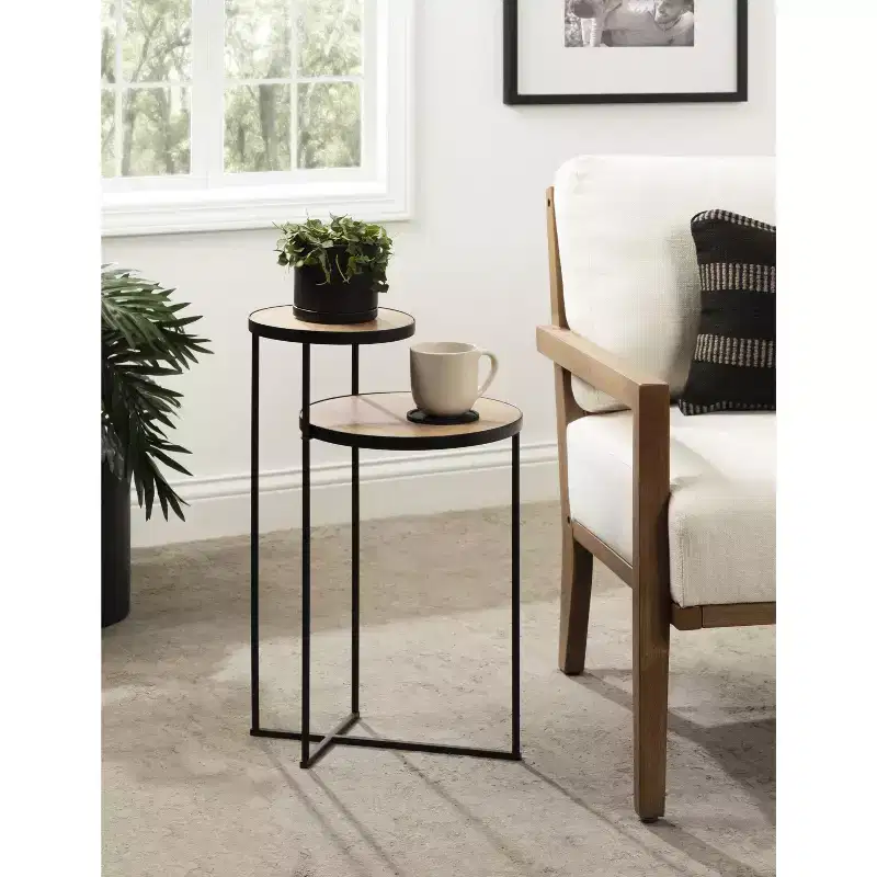 Kate and Laurel Peero Round Metal Side Table, 12x15x24, Natural and Black