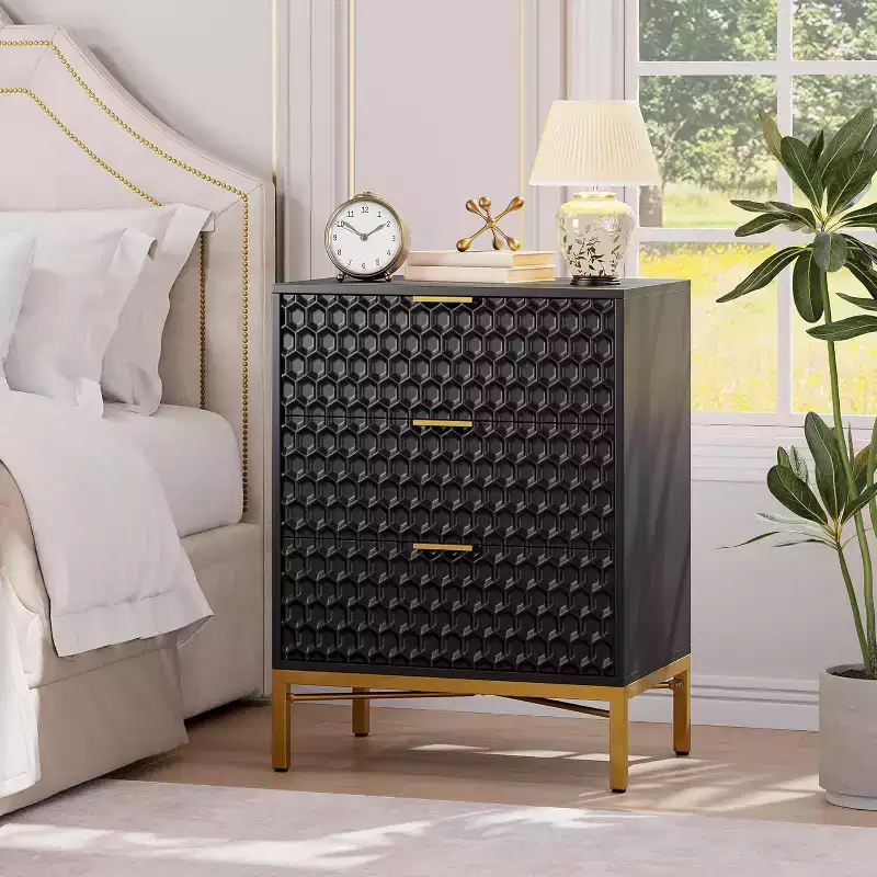 Black Dresser for Bedroom, Modern 3 Drawer Nightstand, Bedside Table Sofa End Side Table for Bedroom Dorm Small Spaces