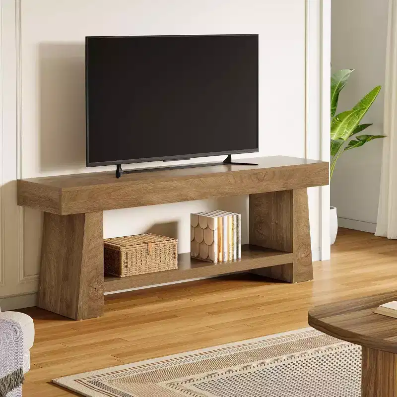 63-Inch TV Stand for 55/60/65/70-Inch TVs, 2-Tier Wooden Entertainment Center, Media Console Table for Living Room, Bedroom