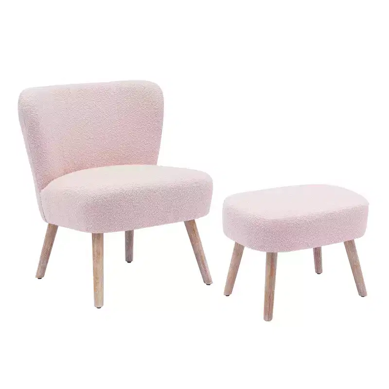 WestinTrends 25.5 Wide Upholstered Boucle Accent Chair with Ottoman Foot Stool Set