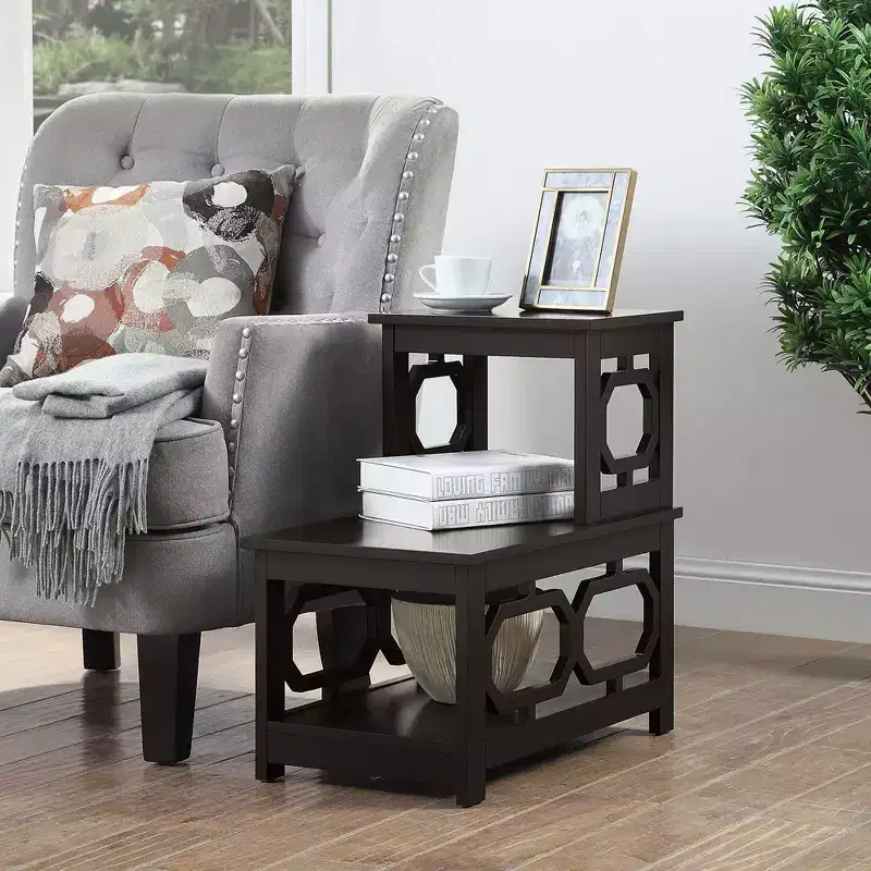 2-Step Chairside End Table with L-Shaped Frame and Three-Tier Storage – 23.75