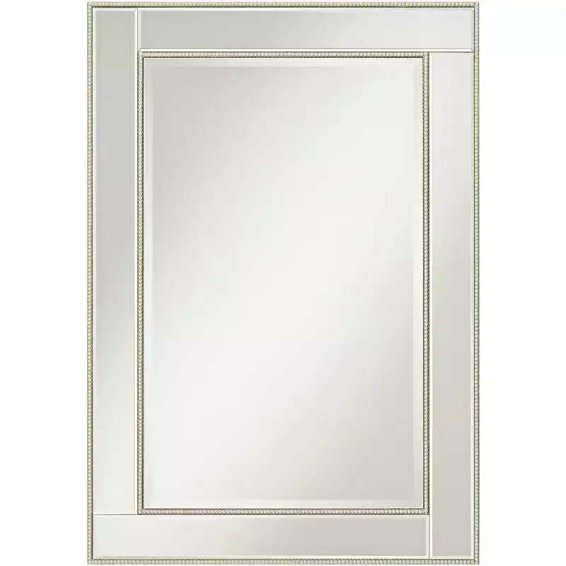 Rectangular Vanity Wall Mirror Champagne Beaded Frame Beveled Edge 27