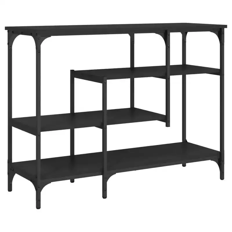 Console Table, Black Engineered Wood & Metal, Narrow with Adjustable Feet
