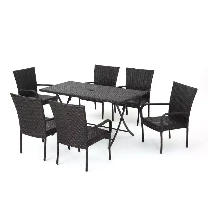 Neva 7pc Wicker Dining Set - Brown - Christopher Knight Home
