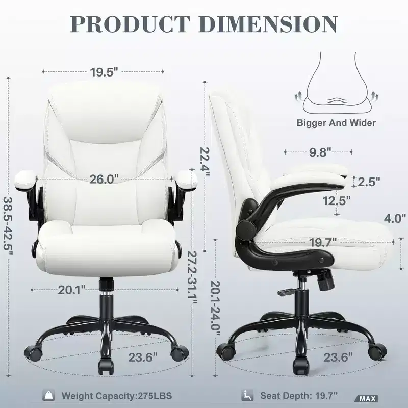 PU Leather Swivel Executive Task Chair, Adjustable Height, White