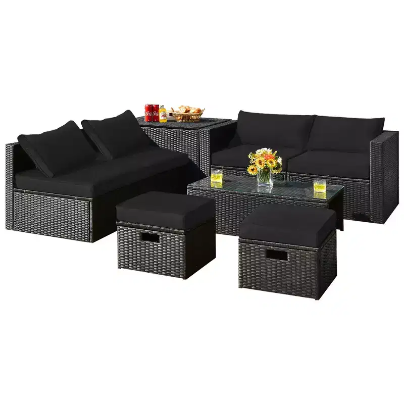 Costway 8PCS Patio Rattan Furniture Set Storage Table Ottoman cover