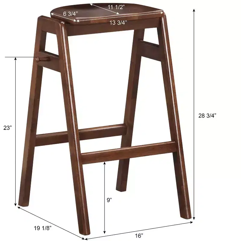 Mid-Century Modern Stackable Wood Barstools Set of 2 Walnut Finish Side Hook 28.75
