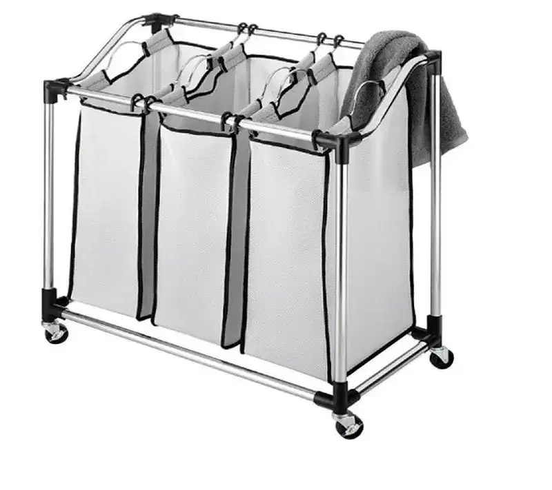 3-Bag Laundry Sorter with Duramesh Nylon Bags, Gray, Freestanding Laundry Organizer
