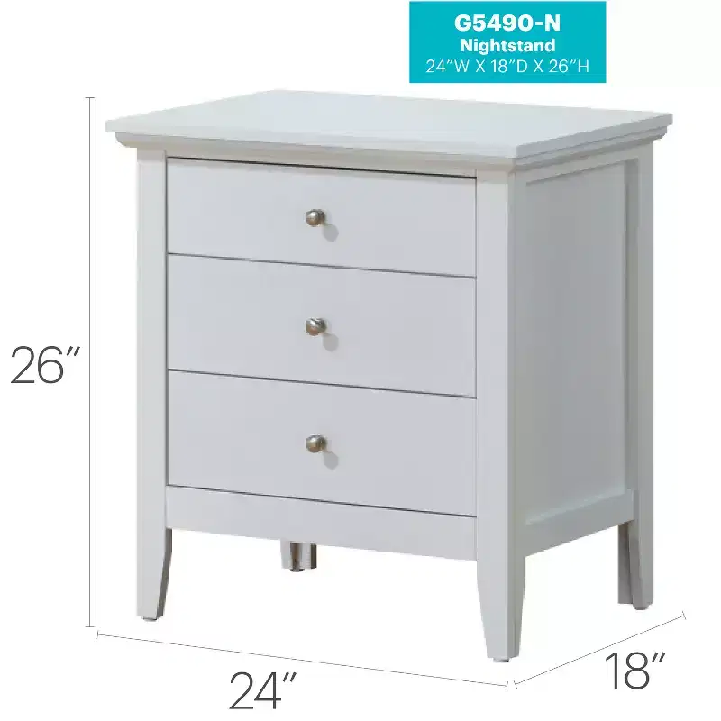 HomeStock White Nightstand 26x24x18 with Three Spacious Drawers, Compact Bedside Table for Bedroom Storage and Bright Stylish Accent
