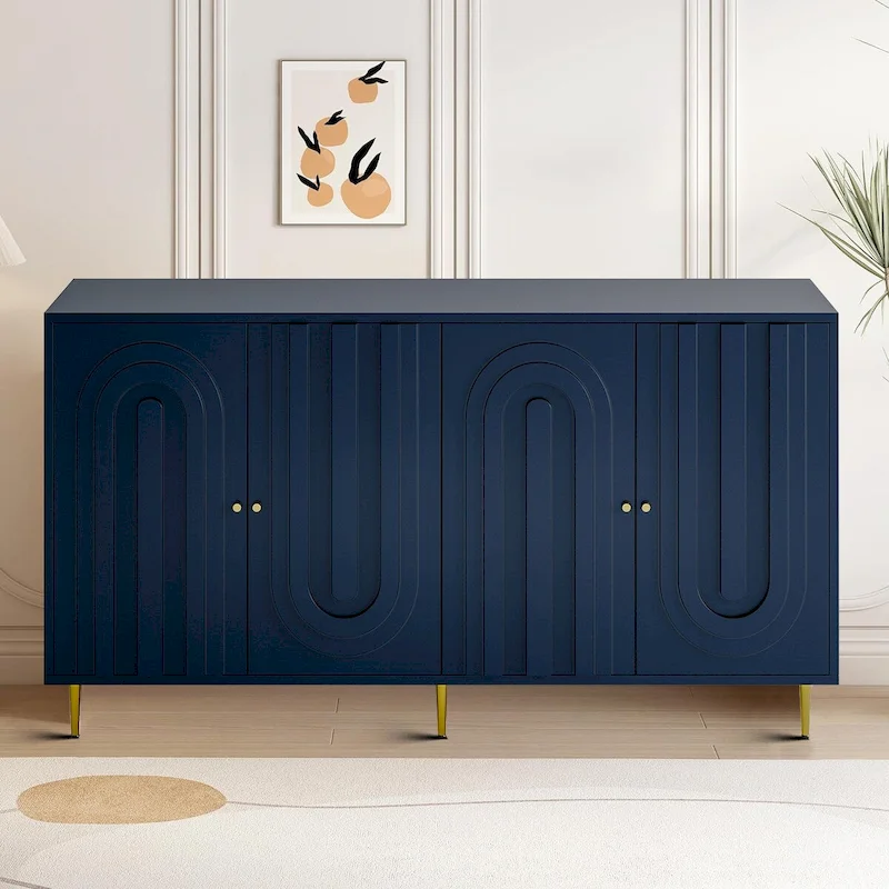 Modern Freestanding Wooden Storage Sideboard with a Center Suppprt Leg