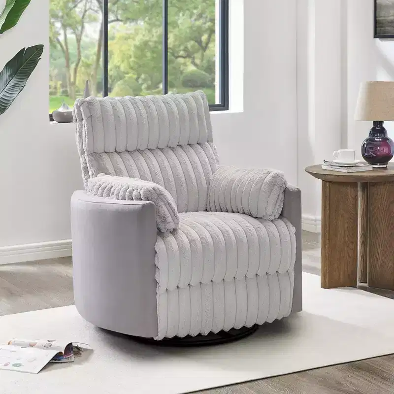 Wide Wale Corduroy Manual Recliner with 360° Swivel