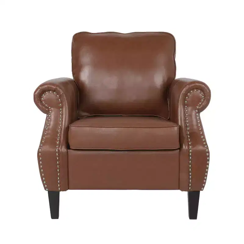 Faux Leather Club Chair with Nailhead Trim