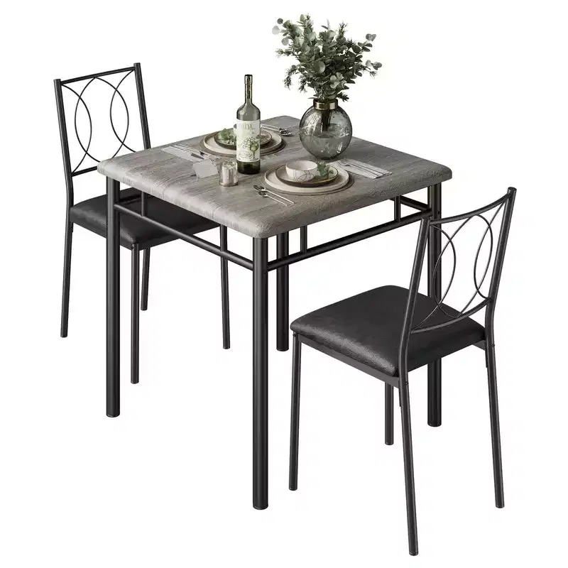 Dining Table Set for 2, Small Kitchen Table with 2 Upholstered Chairs, Farmhouse Wood Dining Table Chairs for Kitchen Room, Apartment