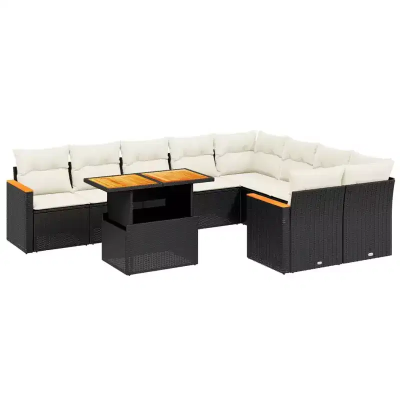 vidaXL Garden Sofa Set Black with Cream White Cushions