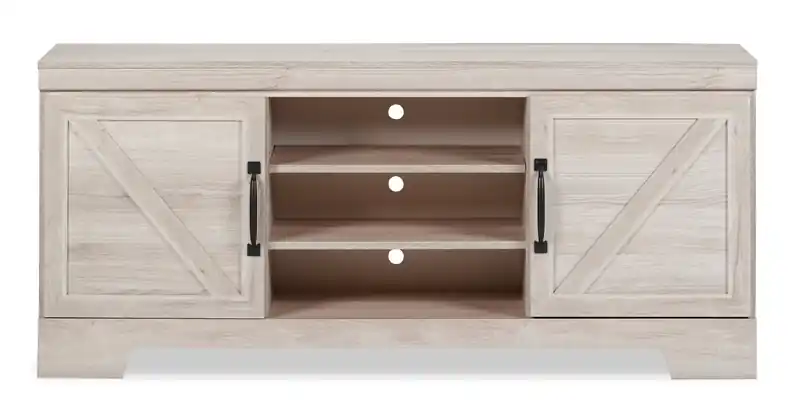 61 Rustic TV Stand with Storage and Cable Management for TVs up to 70- Whitewash