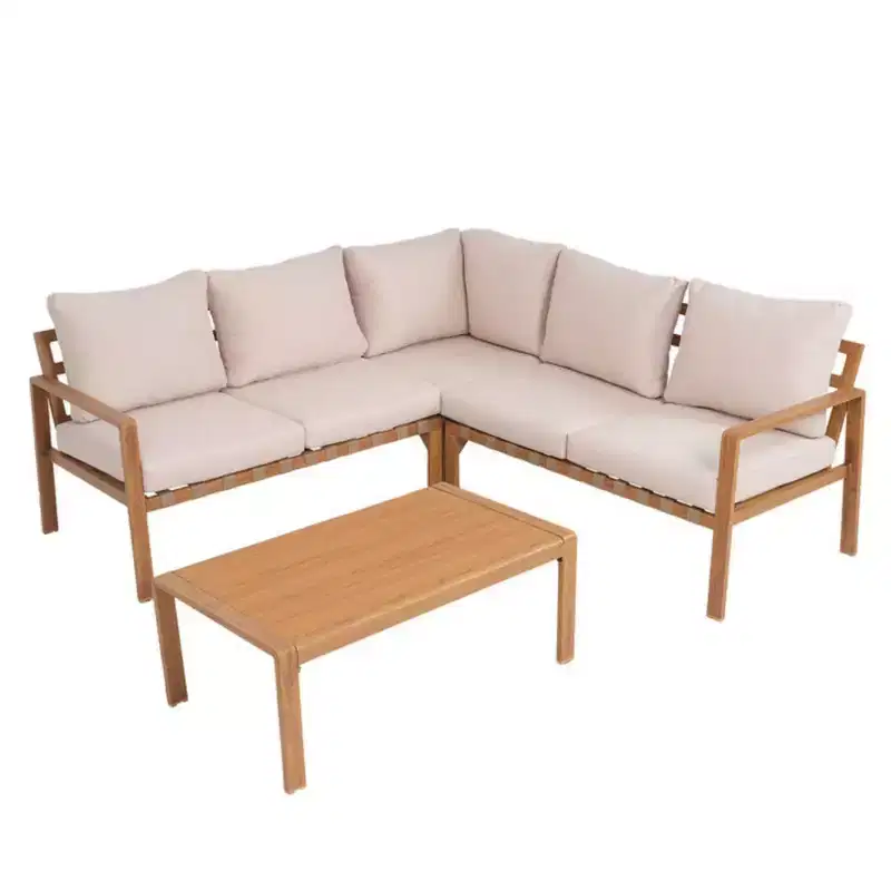 GDFStudio Deepak Modern 4 Piece Aluminum Outdoor Sectional Sofa Set with Cushion and Rectangular Table