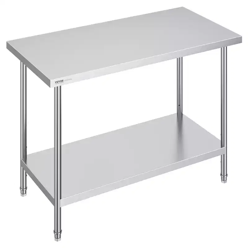 Stainless Steel Prep Table, 24 x 48 x 34 Inch, 800 lbs Load Capacity, Heavy Duty Metal Worktable with 3 Adjustable Height Levels