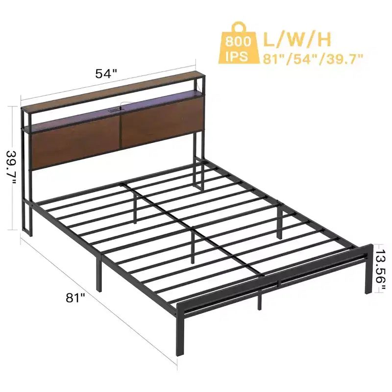 HAUSOURCE Queen Bed Frame with Storage Headboard Metal Platform Bed with Rubberized Stopper, Noise Free Design and Large Storage Space for Bedroom