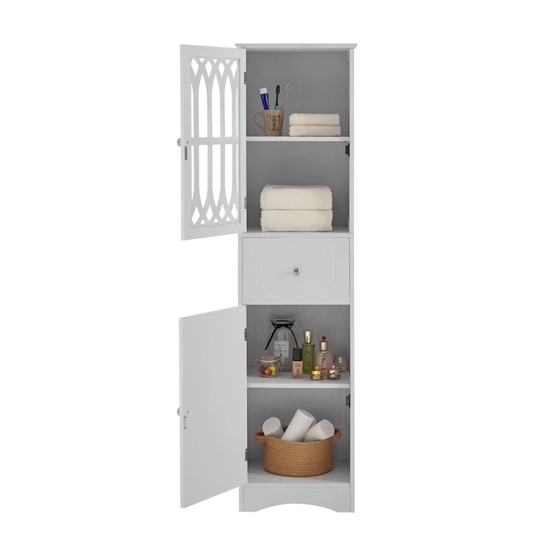 Merax Freestanding Tall Bathroom Cabinet with Acrylic Door