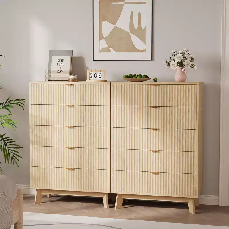 Wood 3-Drawer Fluted Dresser 32''H
