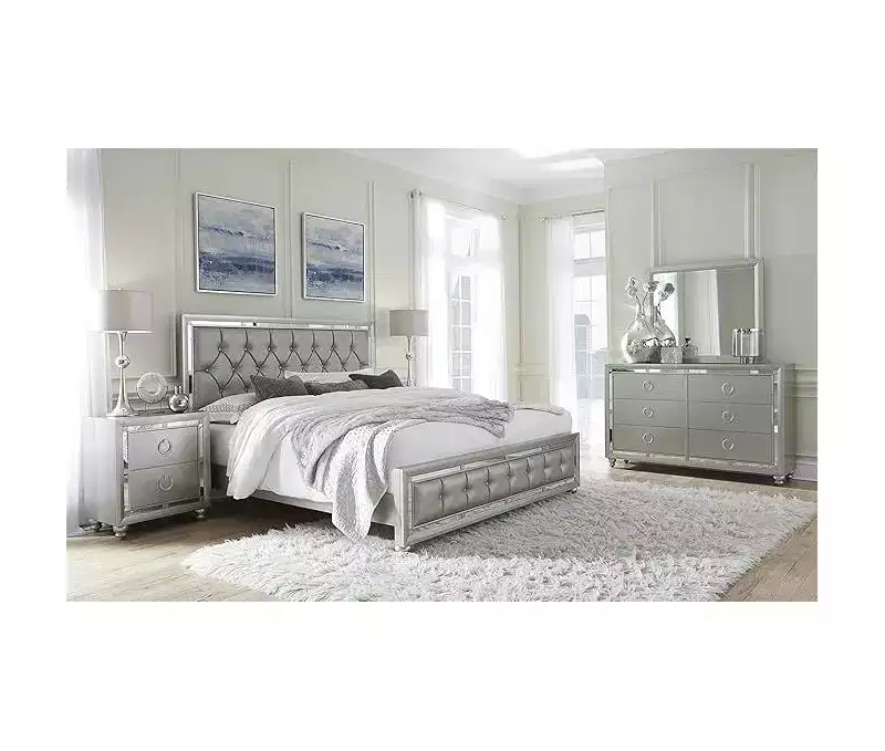 Silver Trim Mirror with Contemporary Design Elegant Bedroom Accent for a Polished Look