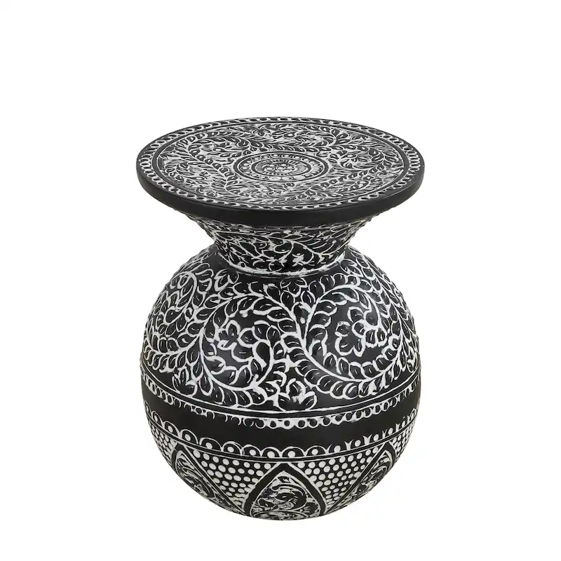 Black and White Side Table with Bohemian Pattern
