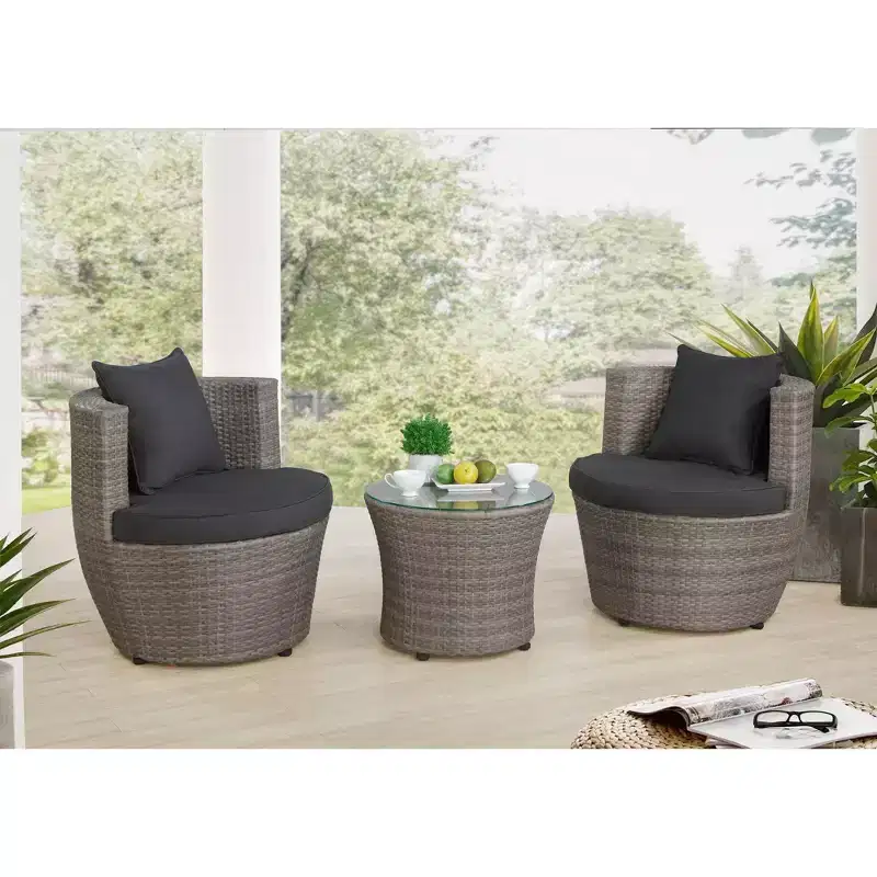 3pc Amelia Outdoor Conversation Set: Weather-Resistant Wicker, Aluminum Frame - Alaterre Furniture