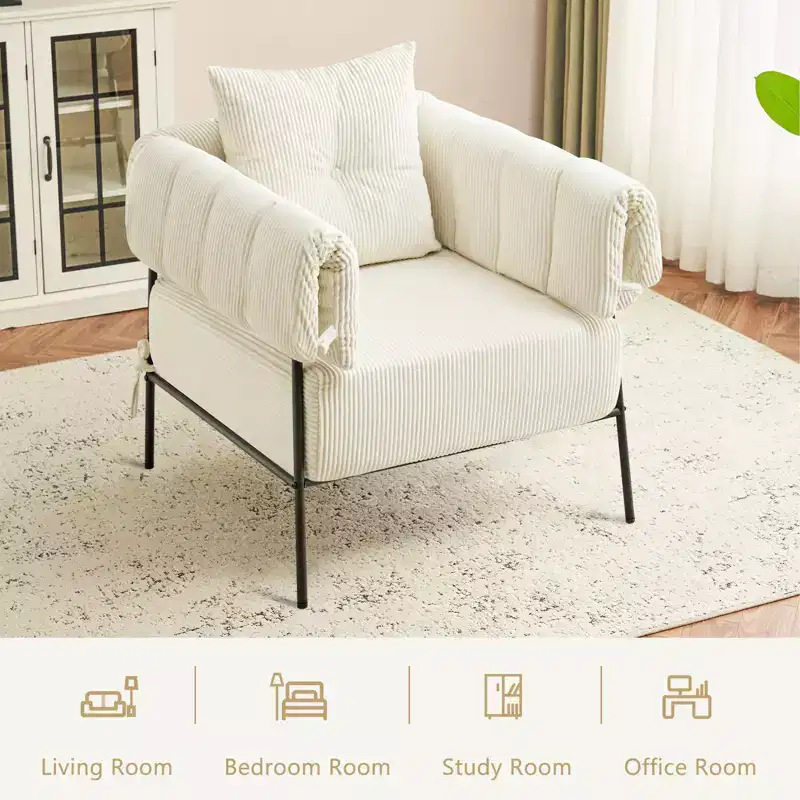 Furniliving Chair And A Half, Comfy Sofa Chair with Pillow Lounge Reading Chair with Metal Frame Upholstered Soft Cushion, Corduroy