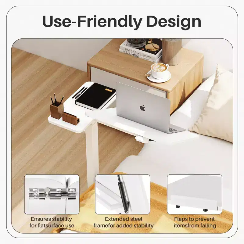 MAYEERTY Overbed Table with Wheels Adjustable Computer Desk Wood End Table
