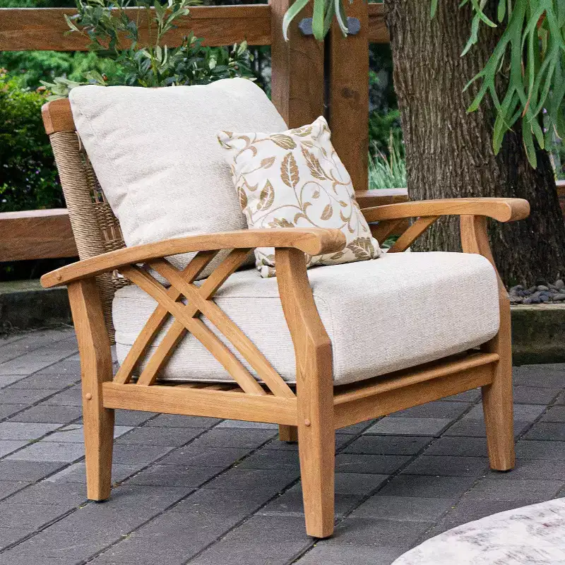 Sonoma Lane Eola Teak Outdoor Lounge Chair with Tan Zippered Cushions