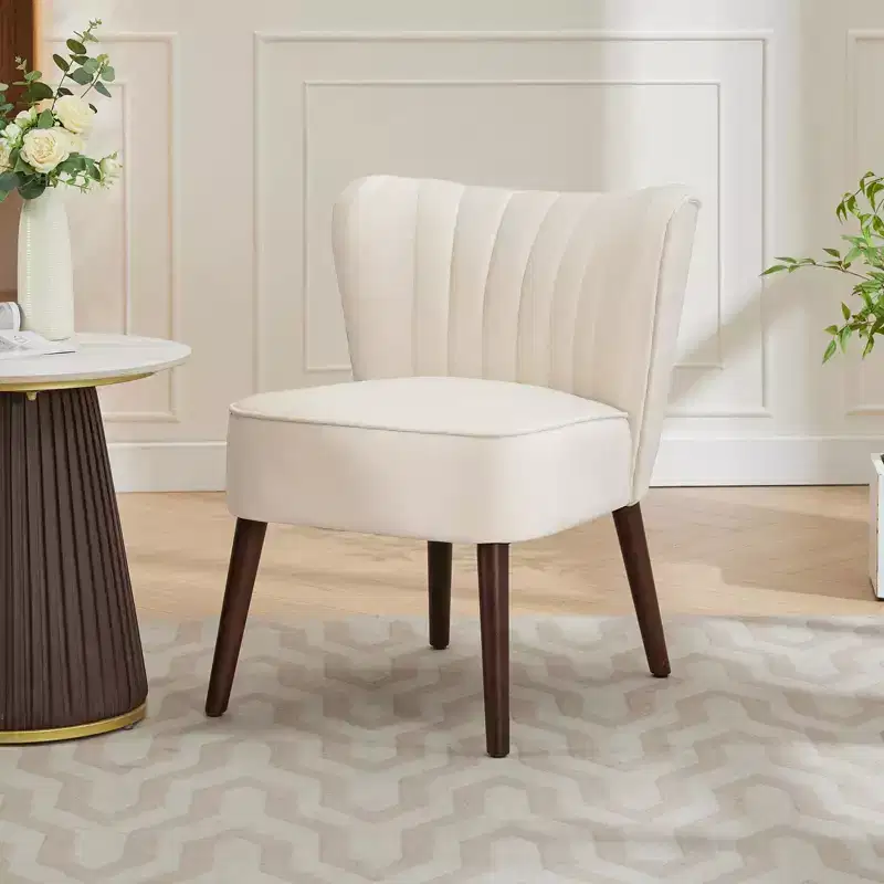 Modern Velvet Accent Chair with Wooden Legs, Armless Lounge Chair for Living Room, Bedroom  Soft Upholstered Seat, Supports 300 lbs