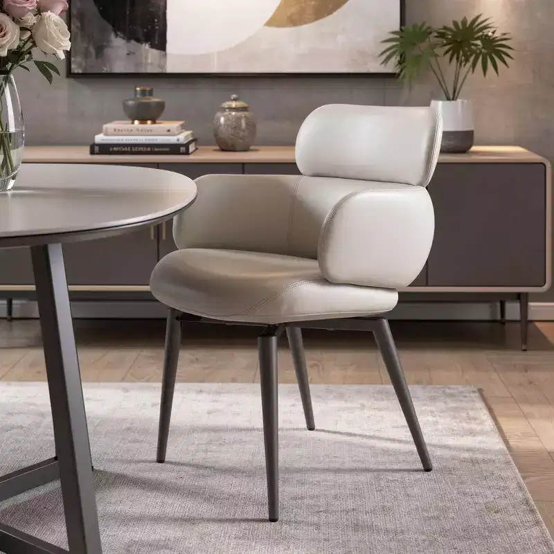 HomeRoots Light Gray and Black Faux Leather and Metal Dining Arm Chair