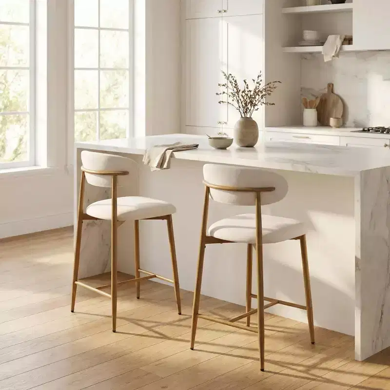 Counter Height Bar Stool with Upholstered Seat & Metal Legs, 26.3