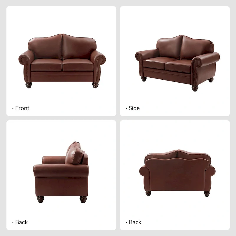 Angel Transitional Genuine Leather Sofa With Tufted Back by