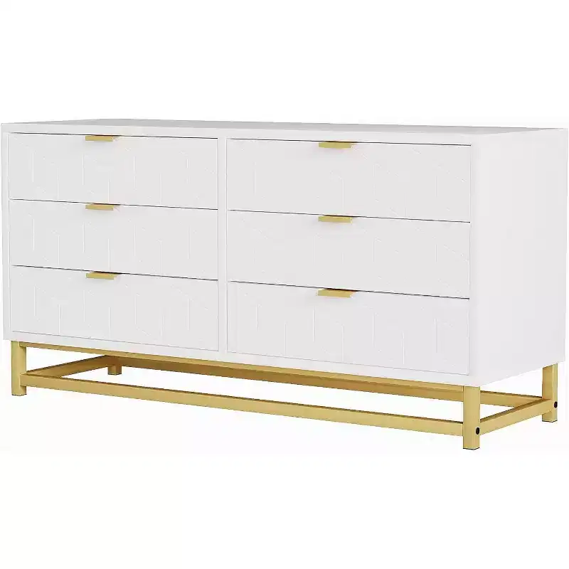 Acekool Narrow 6-Drawer Dresser 47.2 - Space Saving Design with Metallic Accents for Bedroom & Entryway Storage