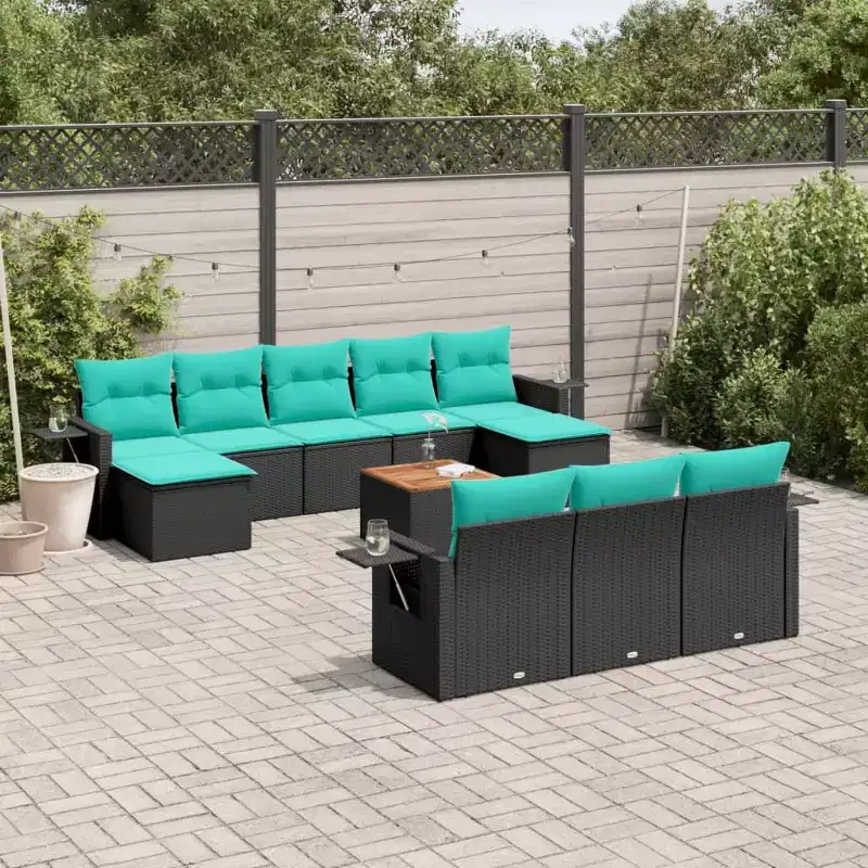 vidaXL 11 Piece Garden Sofa Set with Cushions Black Poly Rattan
