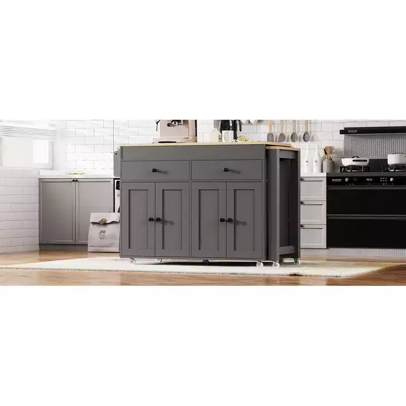 Kitchen with Dining Table, Kitchen Table with Outlet,2 Drawers 2 Side Shelves