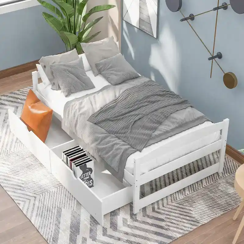 Twin Size Platform Bed with Storage Drawers