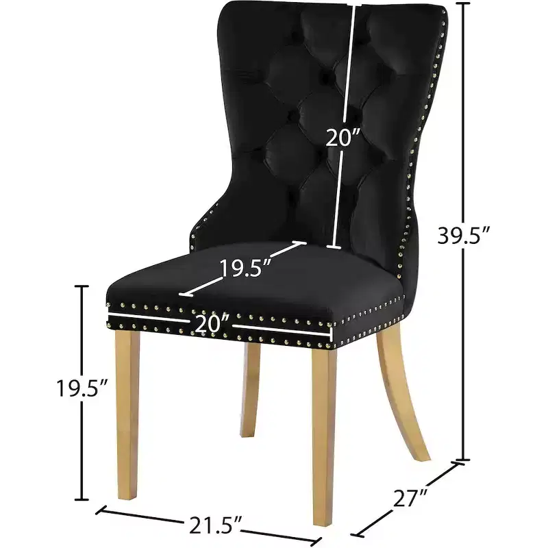 Velvet Dining Chair with Gold Frame, Set of 2 – Black/Cream/Gray