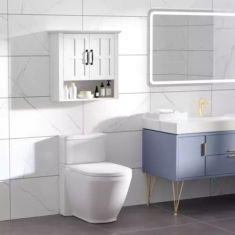 HOMCOM 3-Tier Medicine Cabinet, Bathroom Wall Cabinet with Adjustable Shelf and 2 Doors for Hallway, Living Room, White