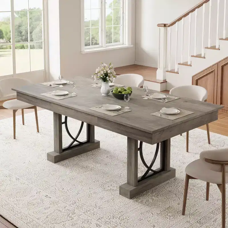 71 Wooden Dining Table for 6-8 People with 2 Large Drawers, Farmhouse Rectangular Kitchen Dining Table & Thick Table Top, for Big Family