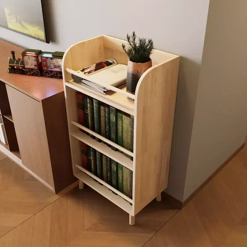 Okak Pine Solid Wood Bookcase, Thick Shelves Storage Rack with 3 Tiers, Farmhouse Storage Organizer for Living Room, Office, Natural Wood