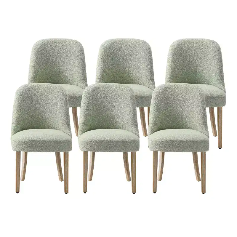 Mid-Century Modern Boucle Upholstered Dining Chair, Set of 6, Water-Resistant Fabric